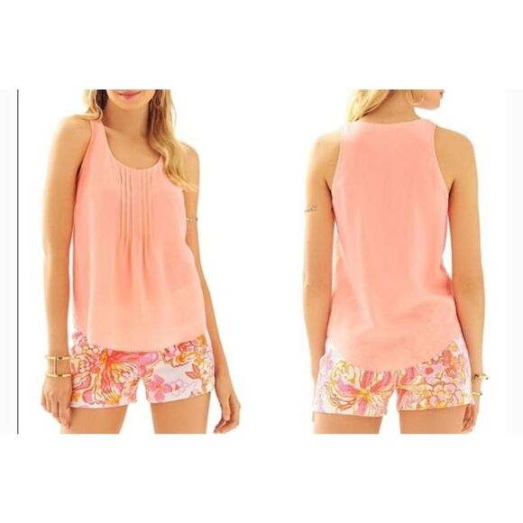 Lilly Pulitzer Dahlia Peachy Pink Silk tank sz XS - Picture 1 of 6